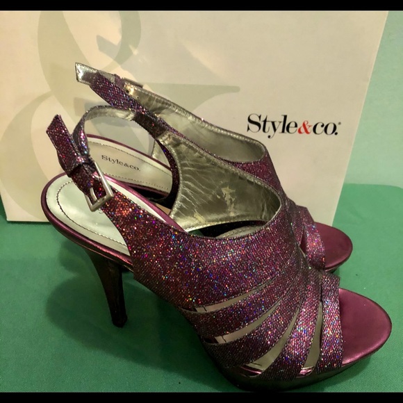 Style & Co Purple Glitter Heels - Picture 2 of 10